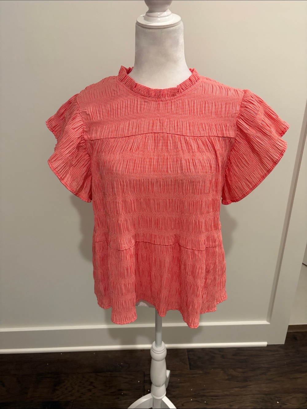 New With Tags THML Smocked Gingham Top Sz M